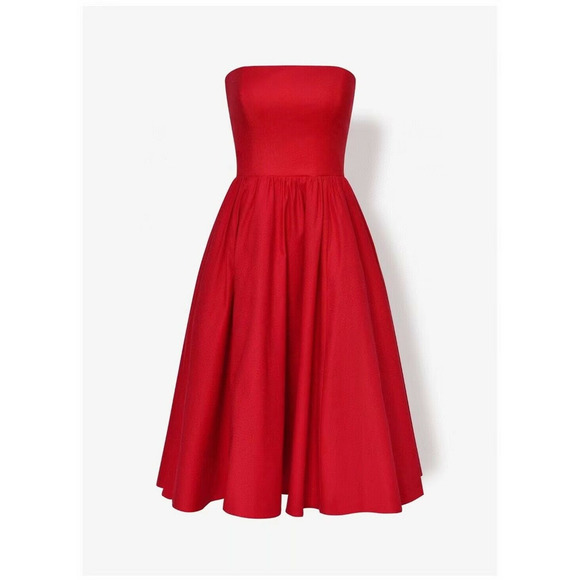 NWT! Reformation Fit & Flare Buttercup Strapless Midi Dress Cherry SIZE-10 - Picture 3 of 7